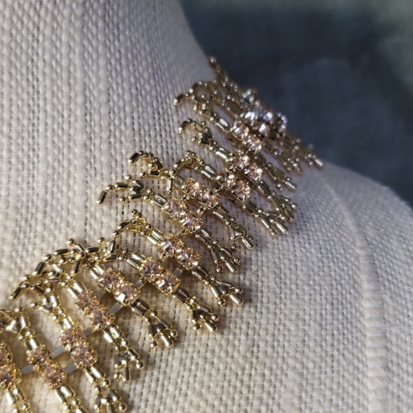 McBling Fae Light Operacore Rose Crystal Feathered Gold Statement Necklace - Picture 3 of 10